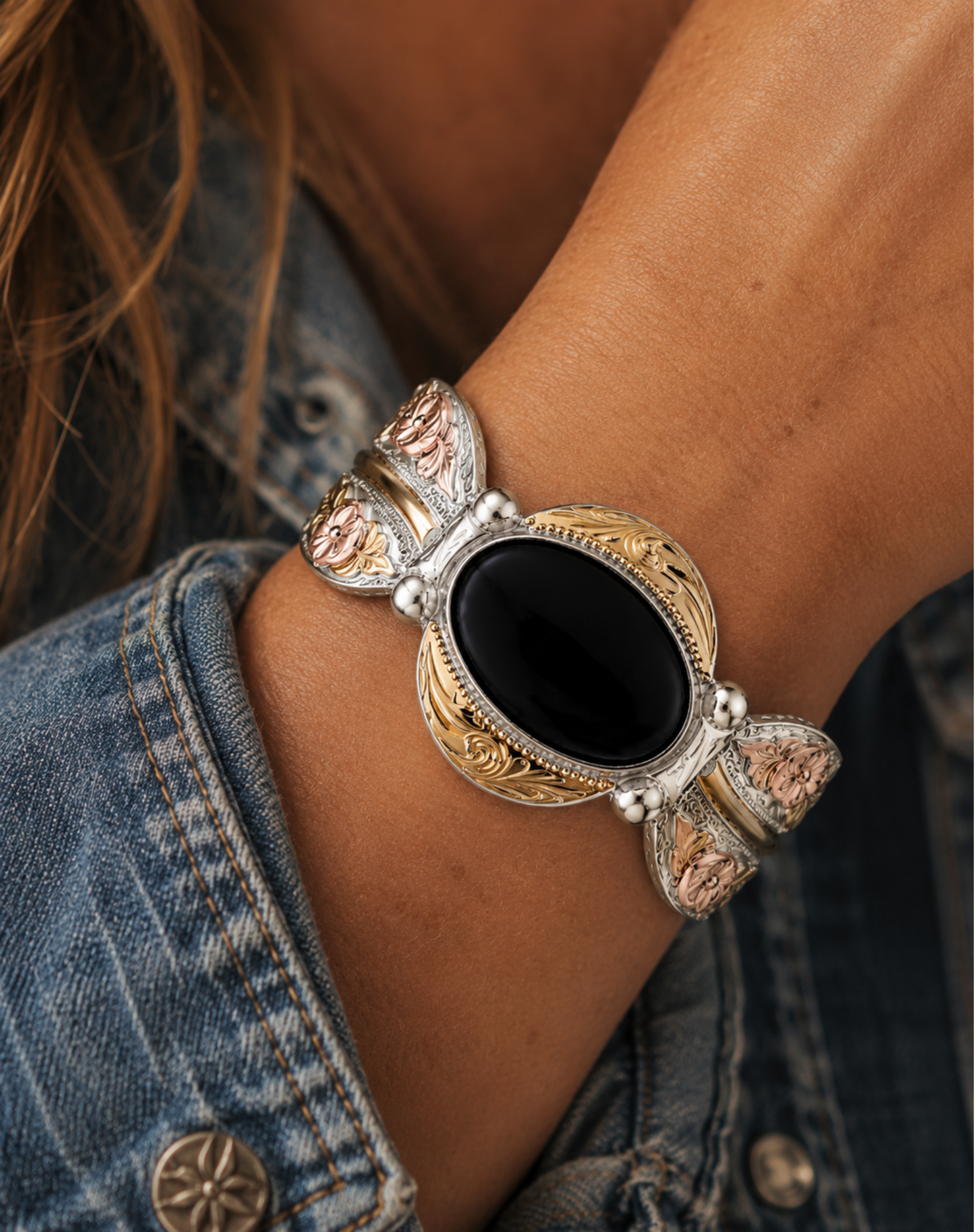 Antiqued Silver, Gold and Rose Gold Midnight Mesa Cuff Bracelet Outback Supply Co