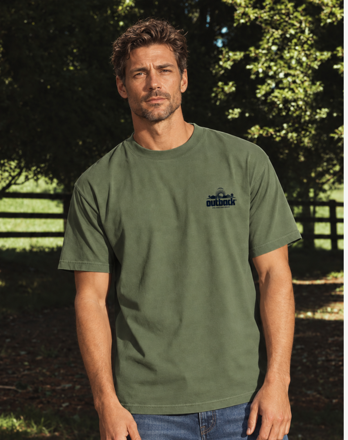 Military Green Soft Cotton Outback Logo Cotton T-Shirt Outback Supply Co