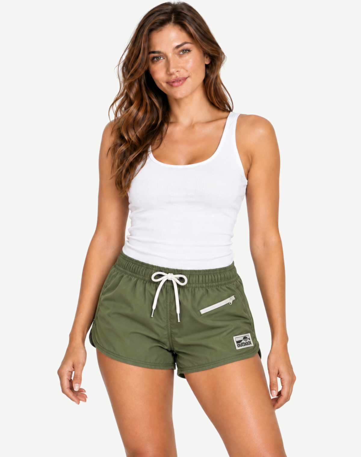 Womens Elastic Waist Boardshorts - Olive Outback Supply Co