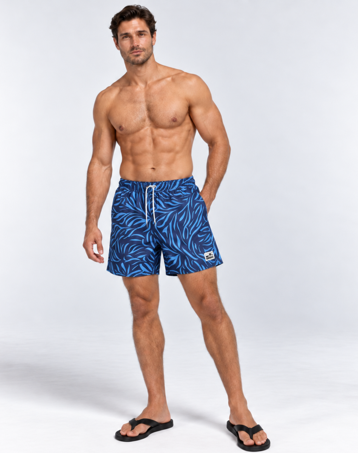 Men's Elastic Waist Boardshorts - Blue Tropical Outback Supply Co