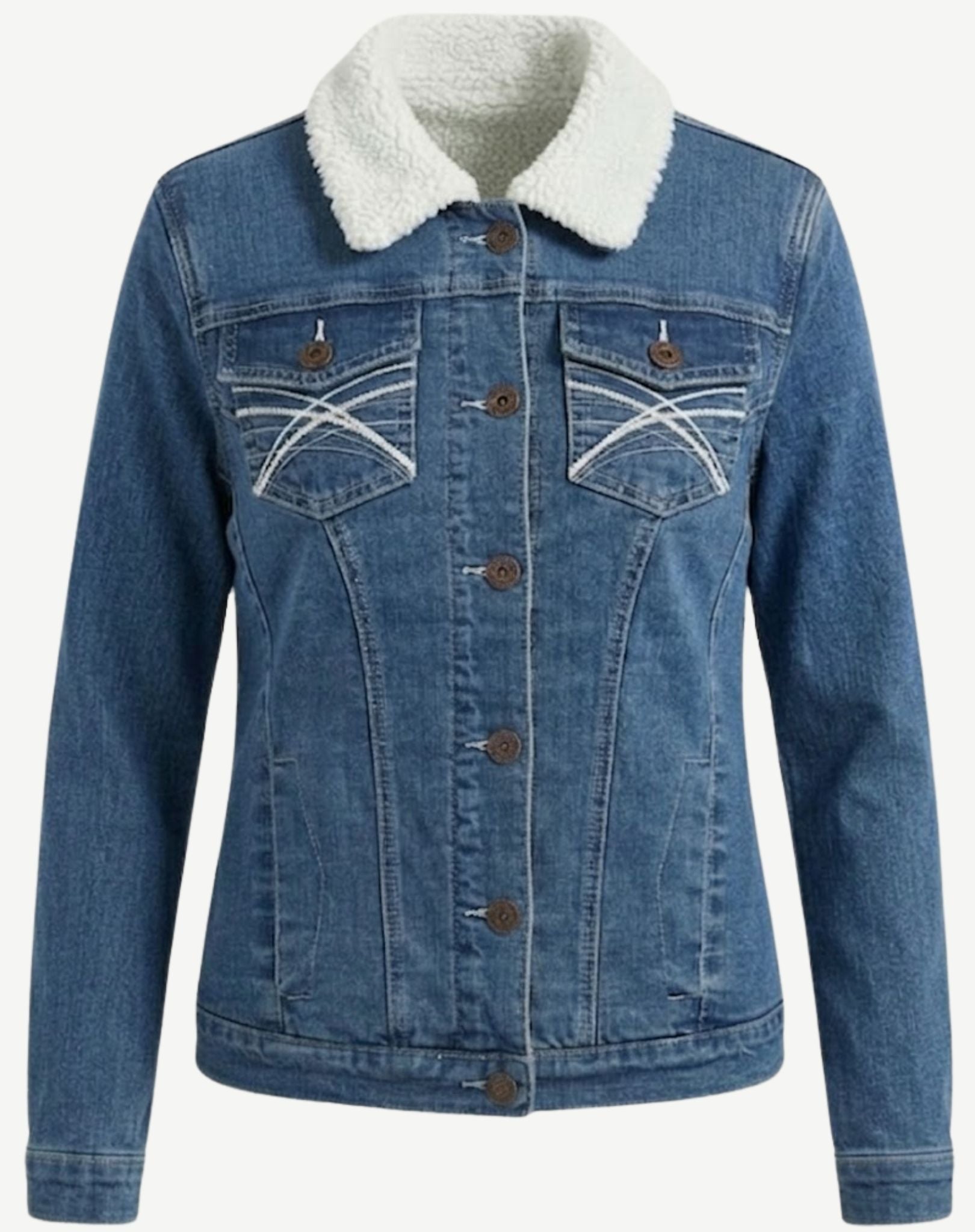 Womens Embroided Denim Sherpa Jacket Outback Supply Co