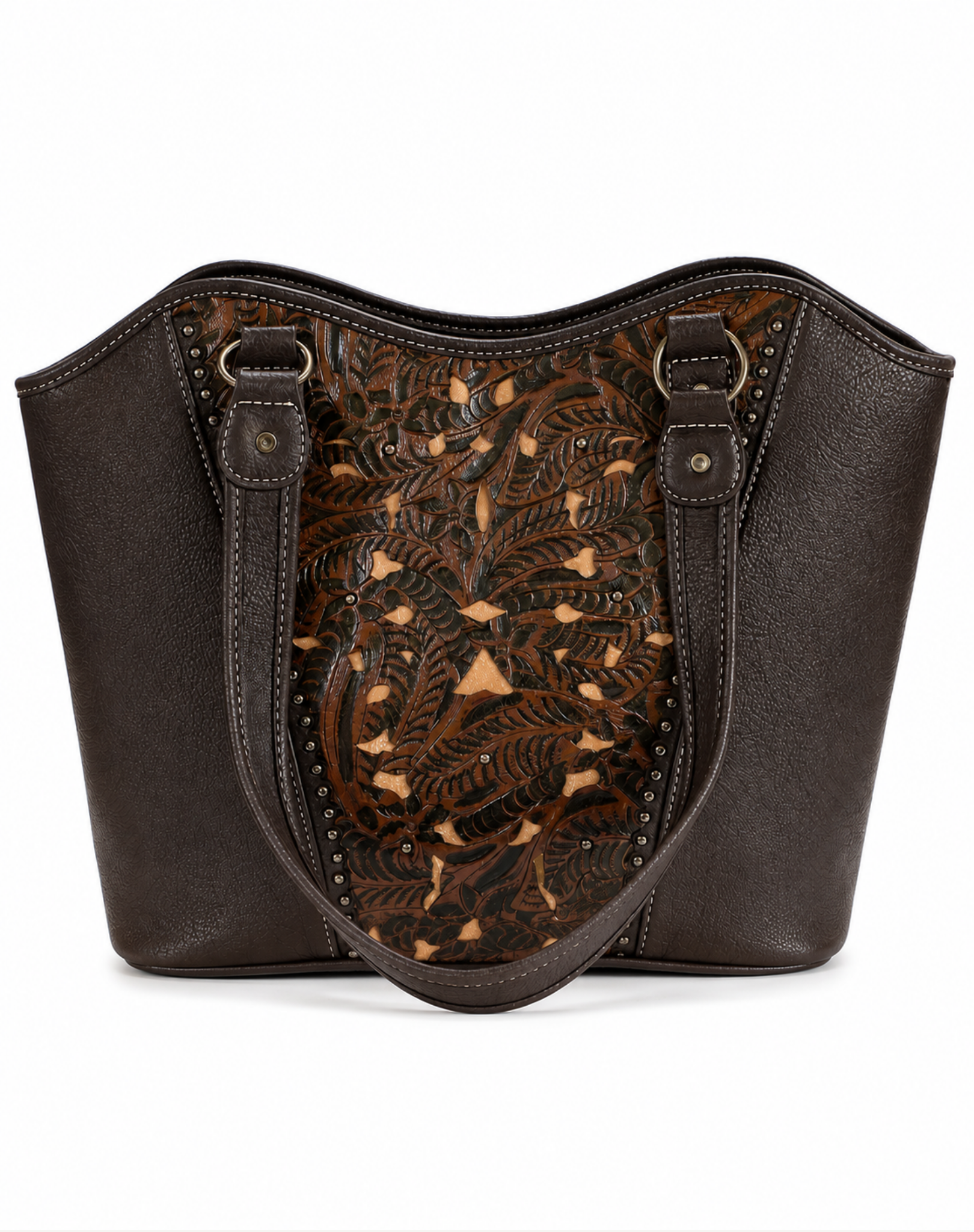 Western Brown Floral Tooled Handbag – PU Leather Tote Outback Supply Co