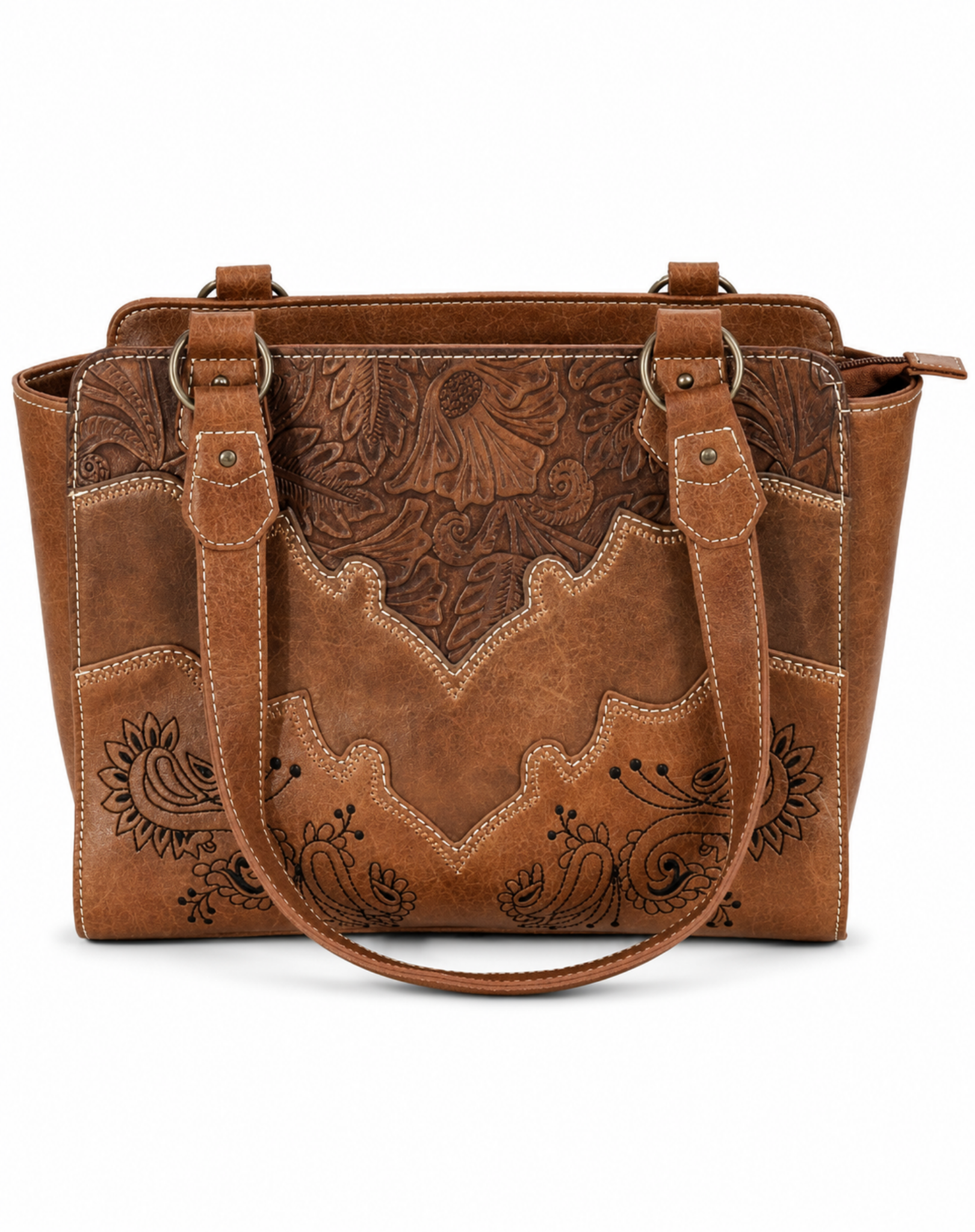 Western Tan Embossed Floral Faux Leather Handbag Outback Supply Co