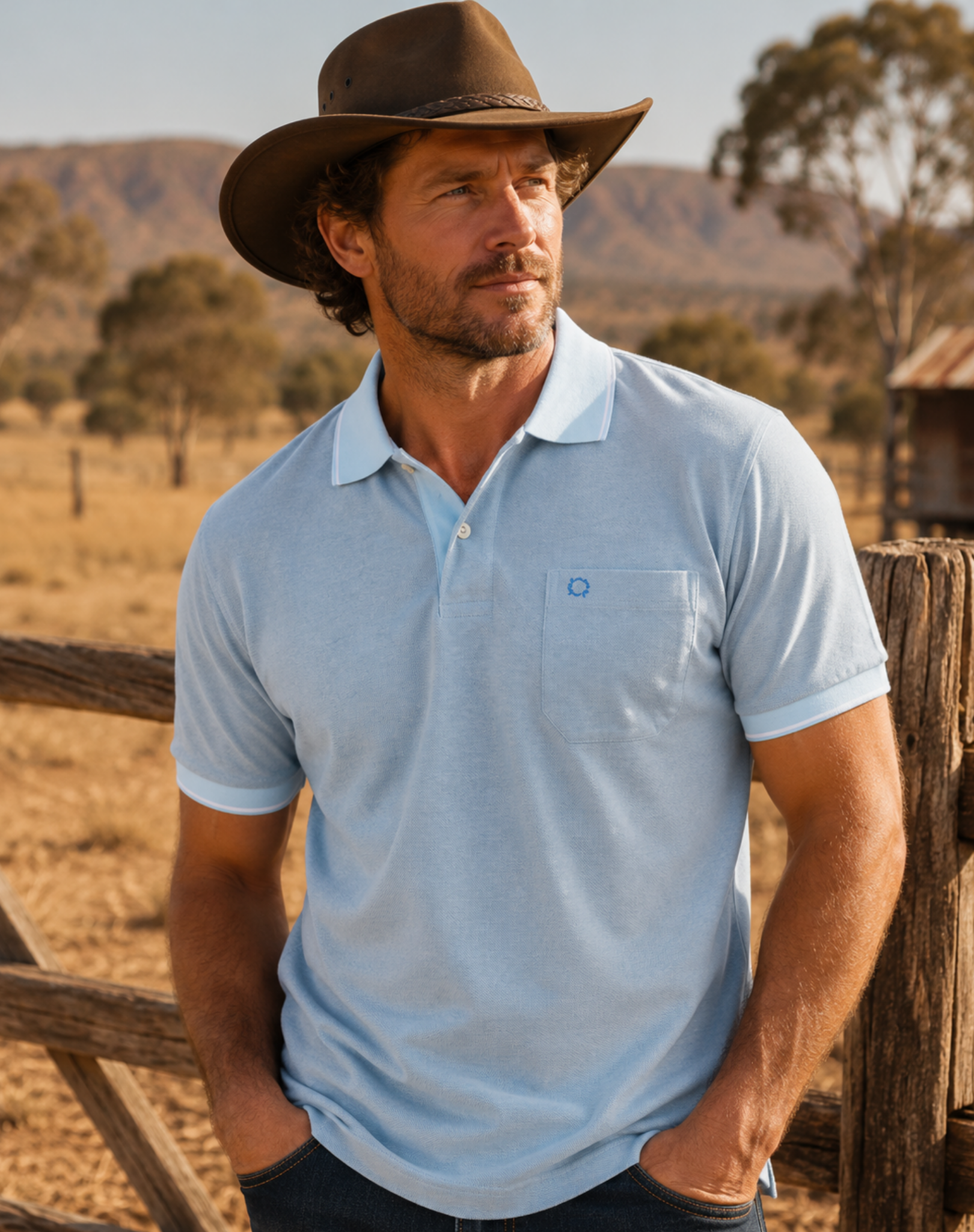 Light Blue Polo Shirt with Pocket Outback Supply Co