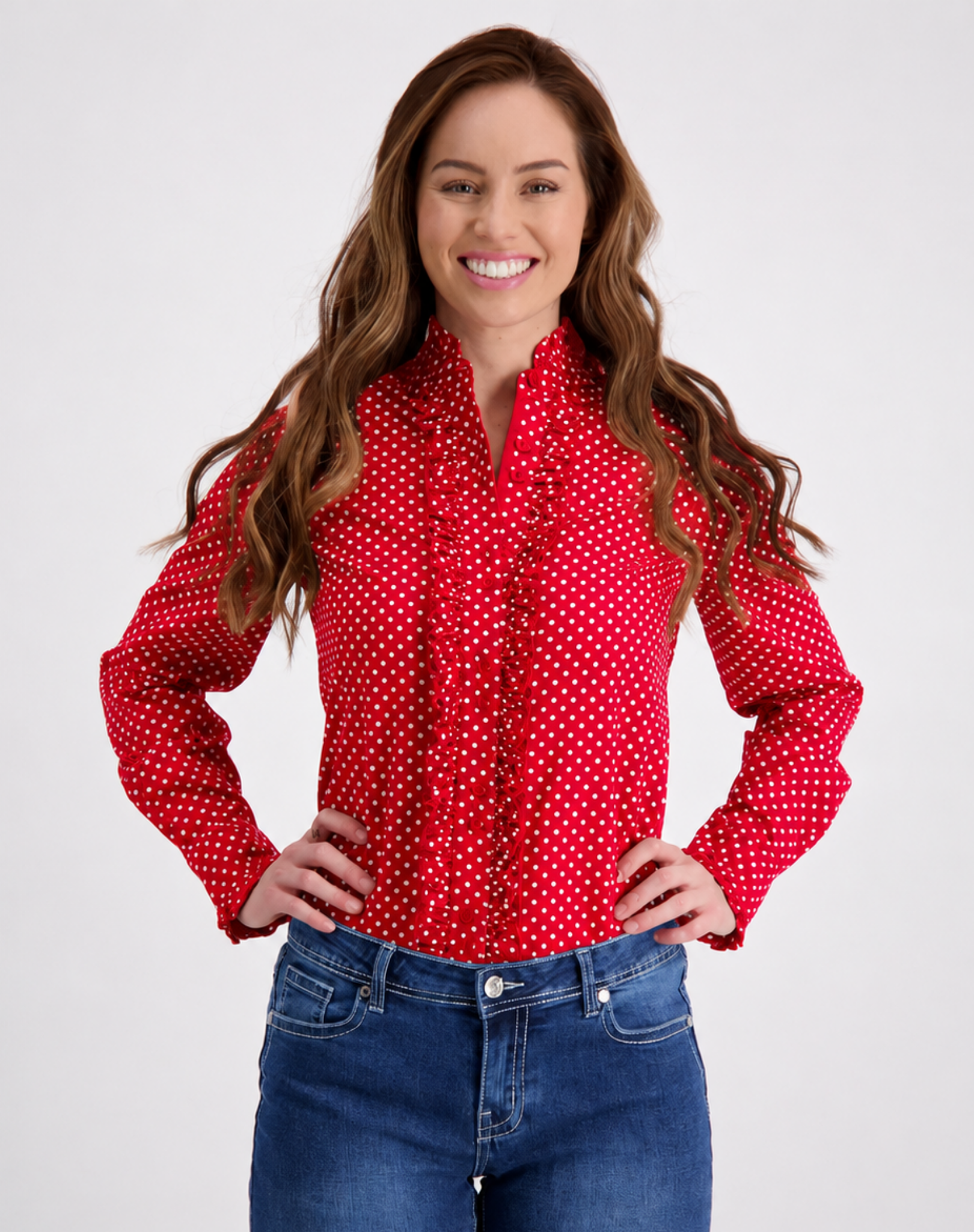 Red Ruffled Shirt With White Spots Outback Supply Co
