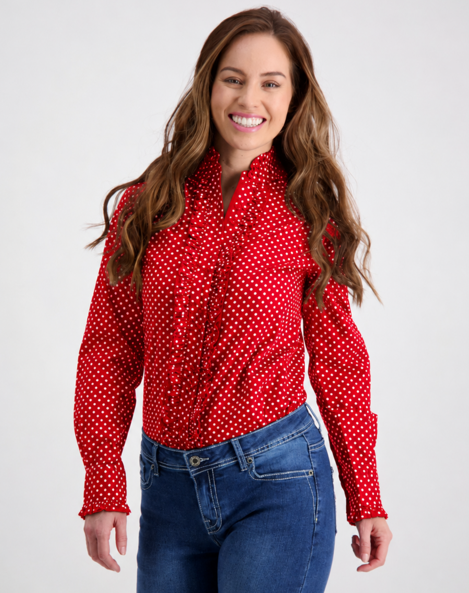 Red Ruffled Shirt With White Spots Outback Supply Co