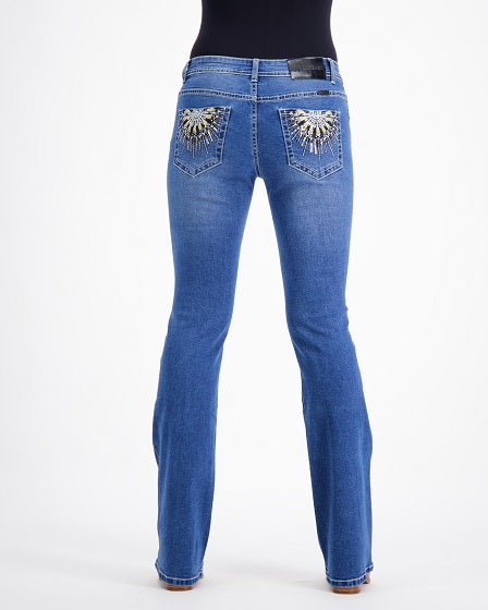 Josie Western Bling Stretch Bootcut Jeans – Mid Blue Outback Supply Co