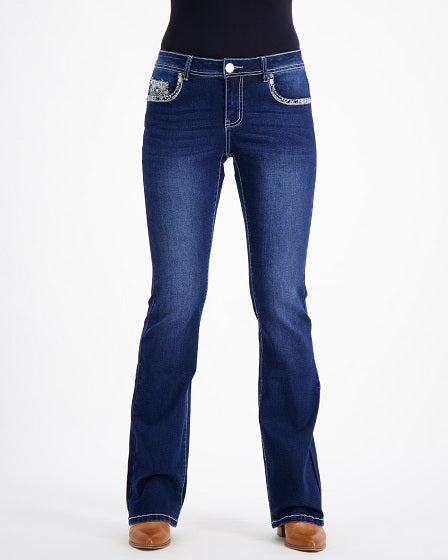 Kacey Western Bling Stretch Bootcut Jeans – Dark Blue Outback Supply Co