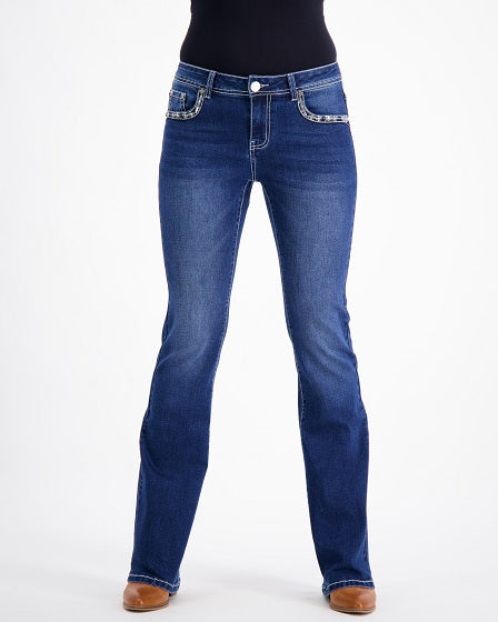 Laura Western Bling Stretch Bootcut Jeans – Dark Blue Outback Supply Co