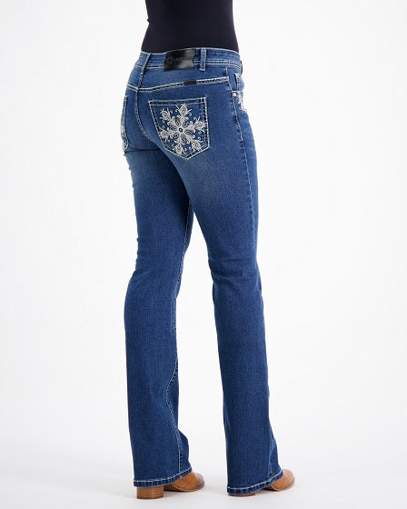 Myra Western Bling Stretch Bootcut Jeans – Mid Blue Outback Supply Co