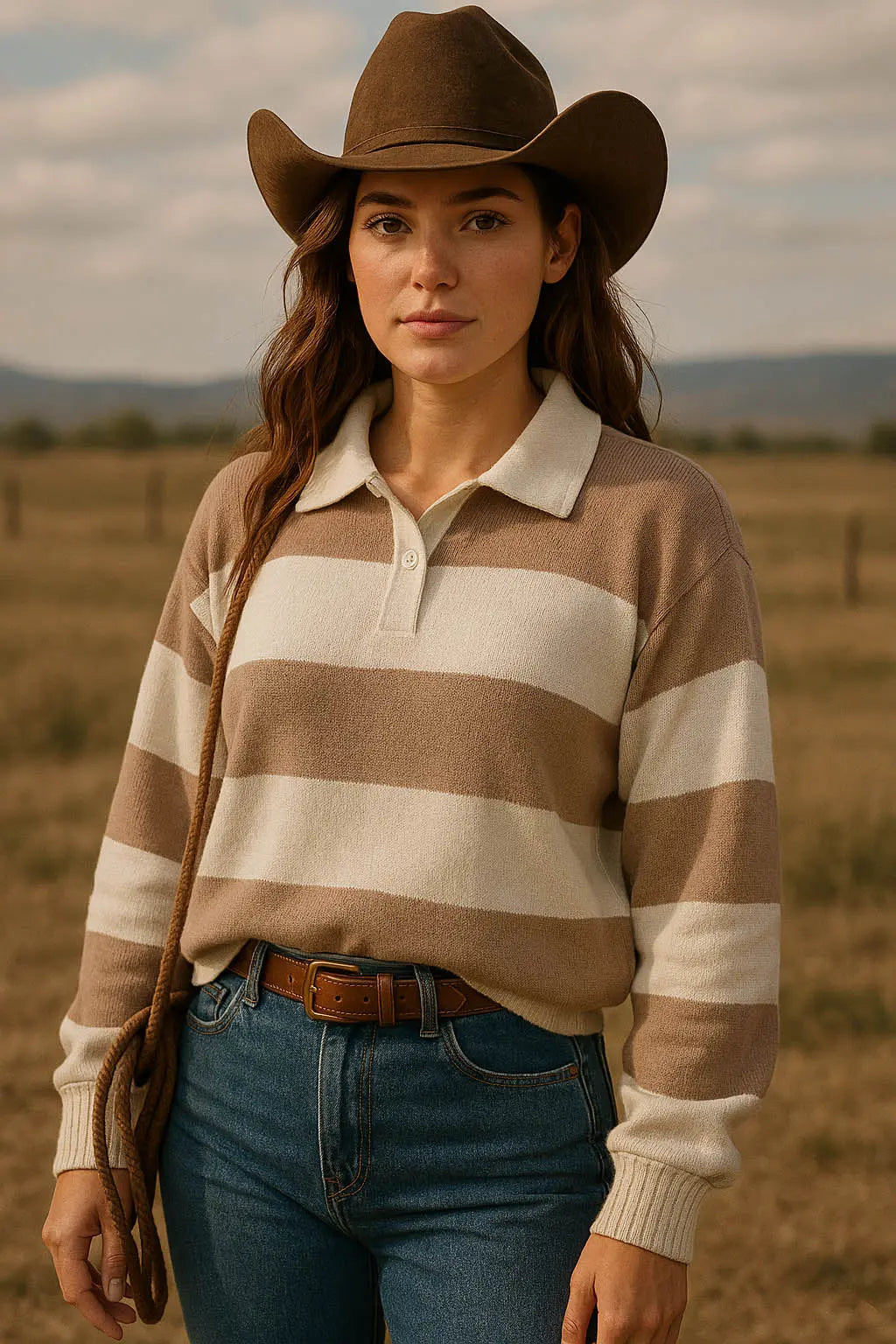 Willow Stripe Polo - Beige Outback Supply Co