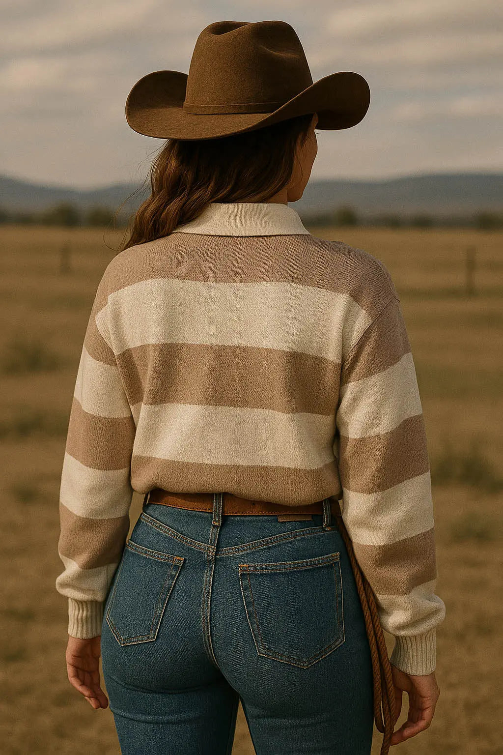 Willow Stripe Polo - Beige Outback Supply Co
