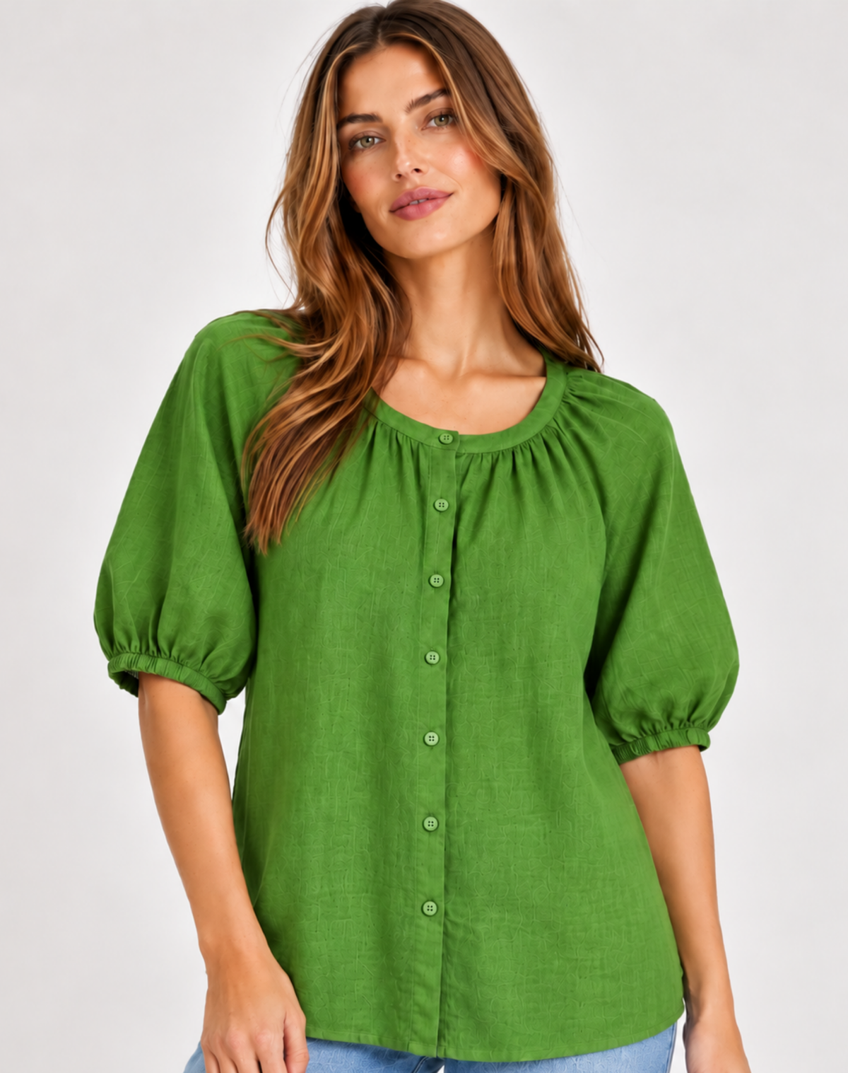 Deep Green Linen Raglan Sleeve Blouse Outback Supply Co