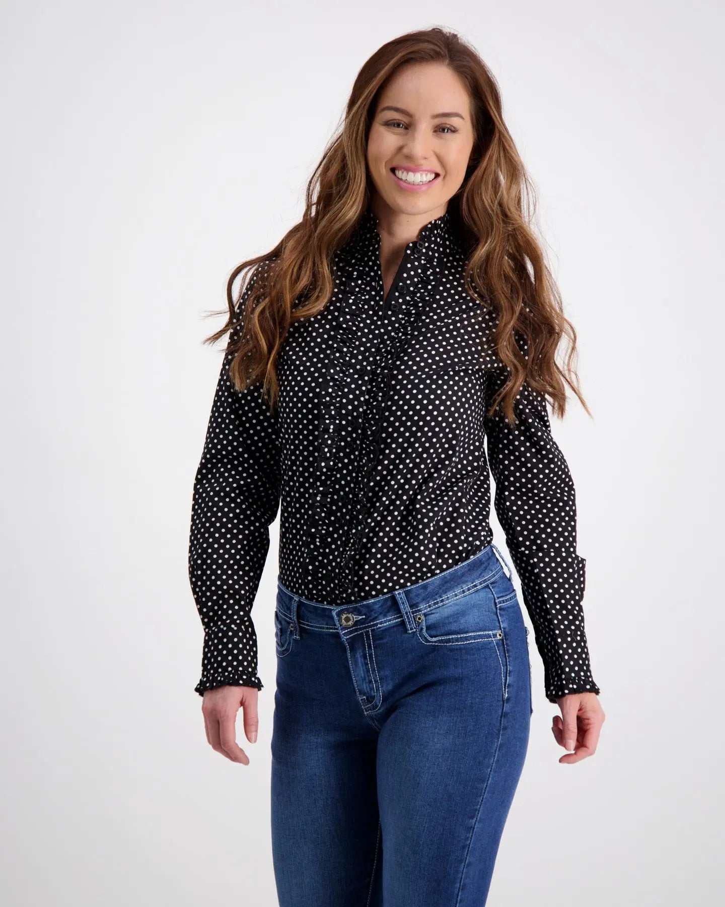 Black Ruffle Shirt With White Spots Outback Supply Co