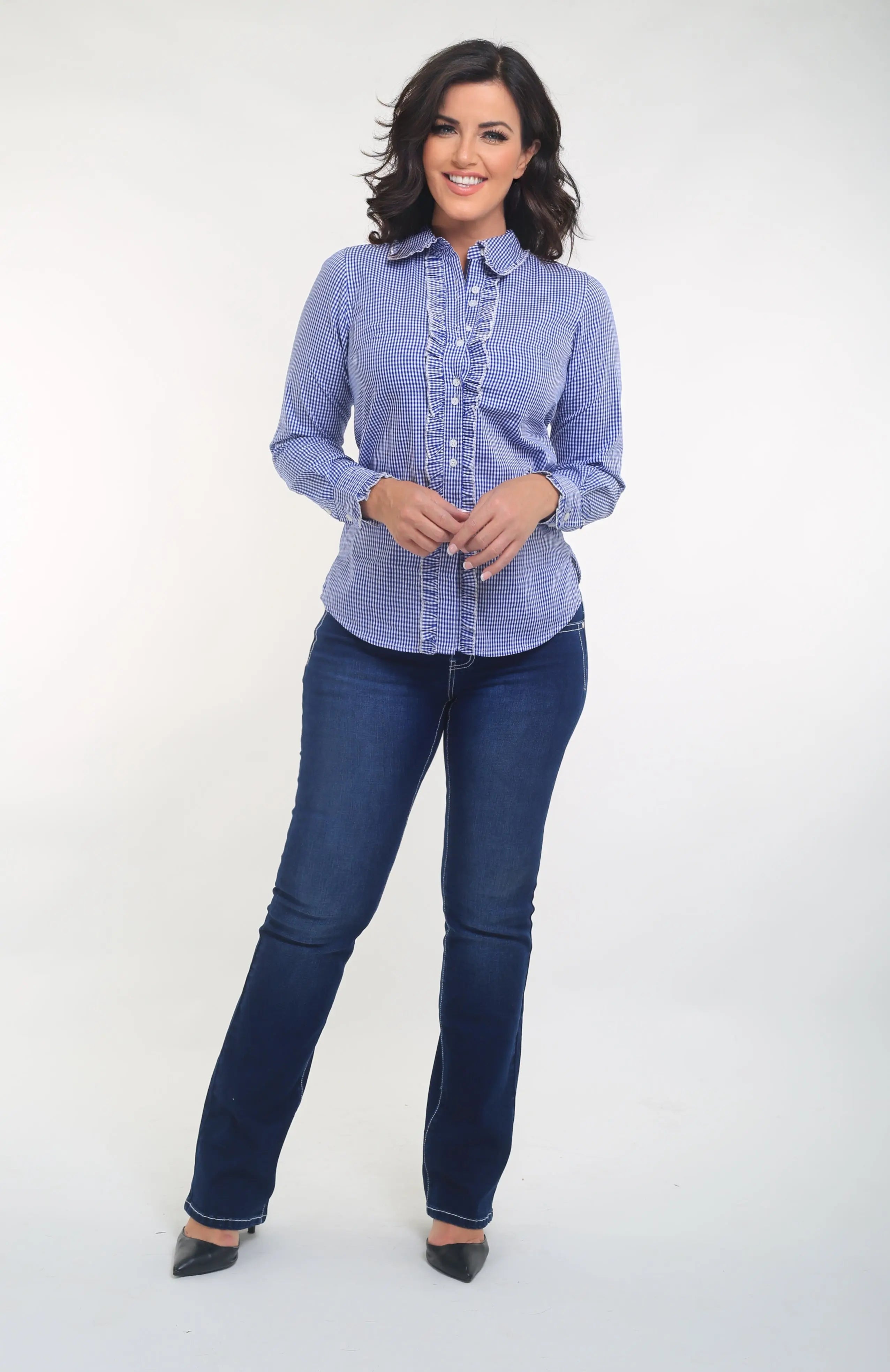 Blue Gingham Ruffle Shirt Outback Supply Co