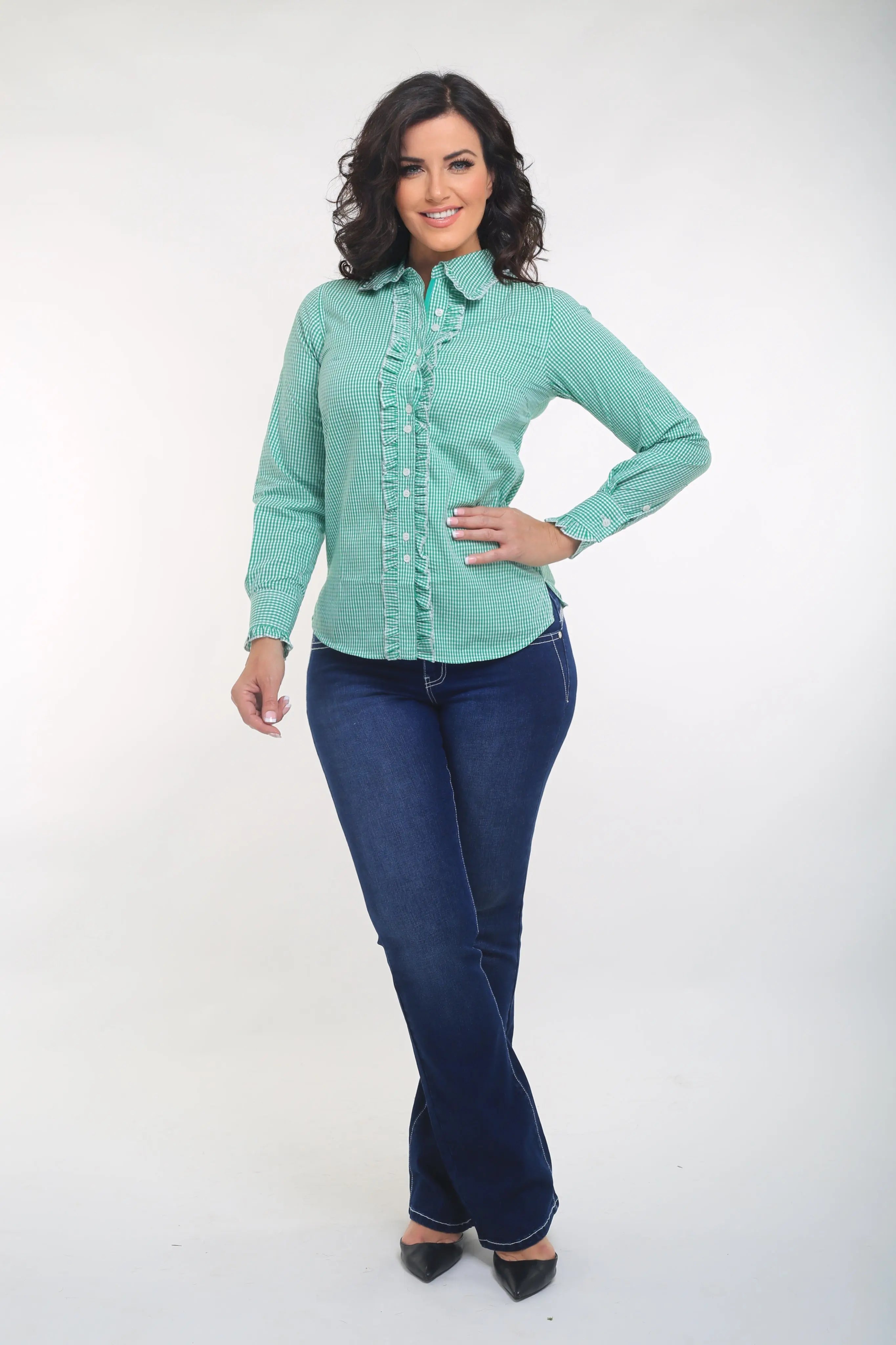 Green Gingham Ruffle Shirt Outback Supply Co