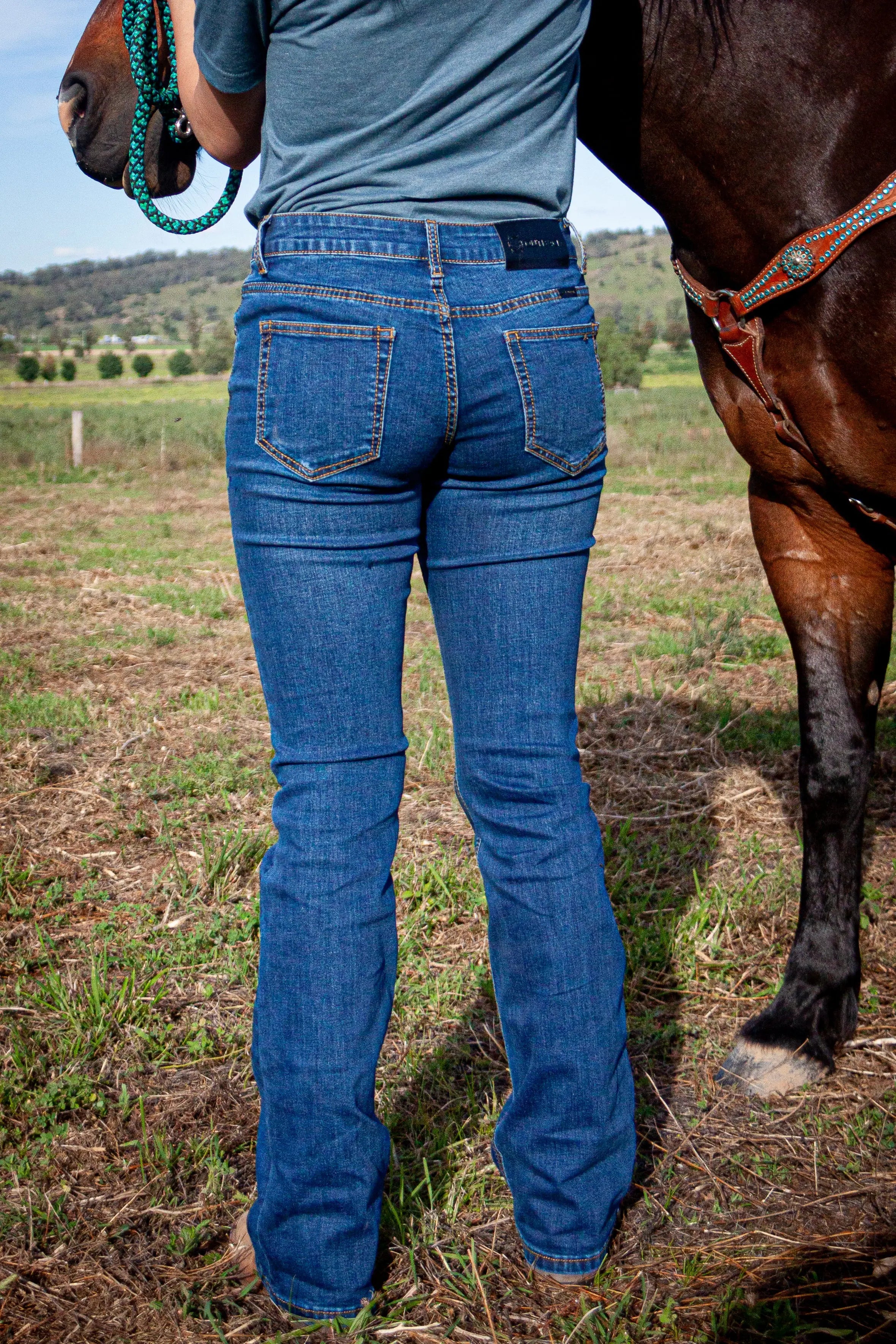 Outback Supply Riding Jeans OBFilly 2.0 Blue Stonewash Womens Jeans - Boot Cut (34inch leg)