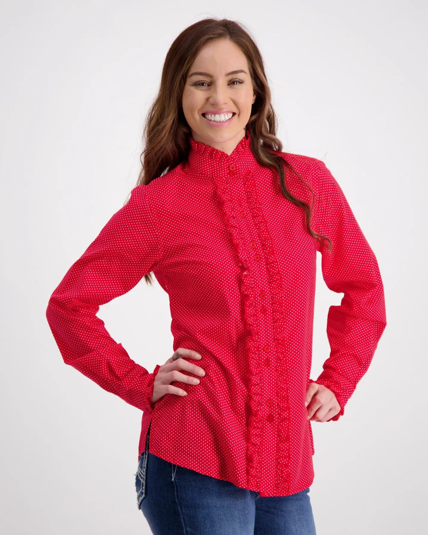 Red Ruffled Shirt With White Spots Outback Supply Co