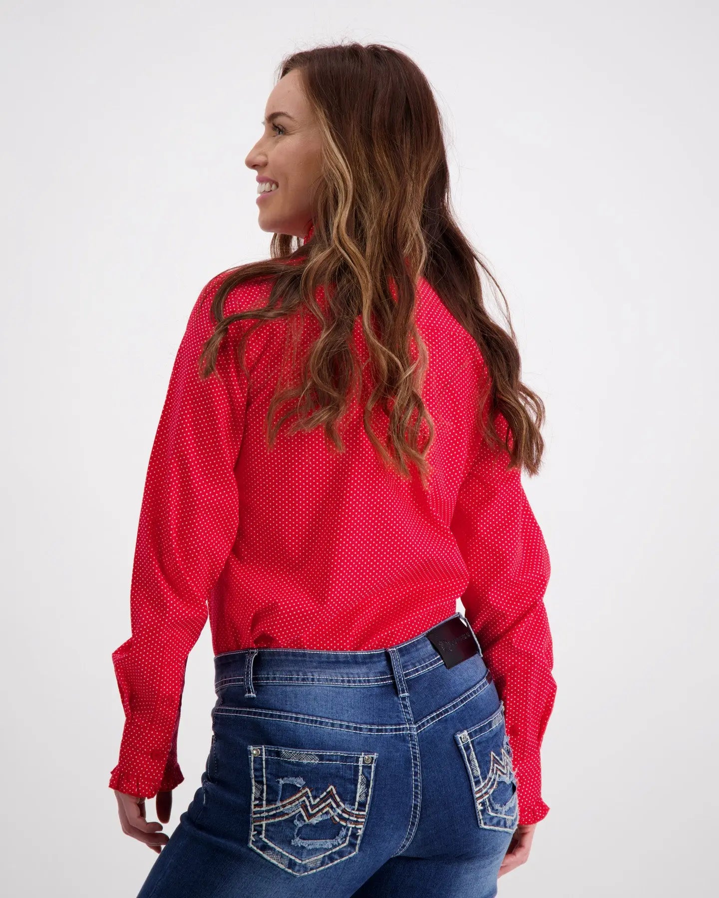Red Ruffled Shirt With White Spots Outback Supply Co