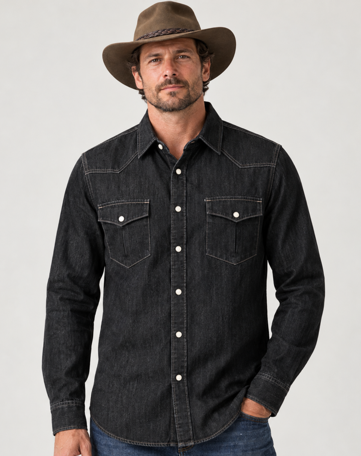 Men’s Western Denim Shirt – Black Outback Supply Co