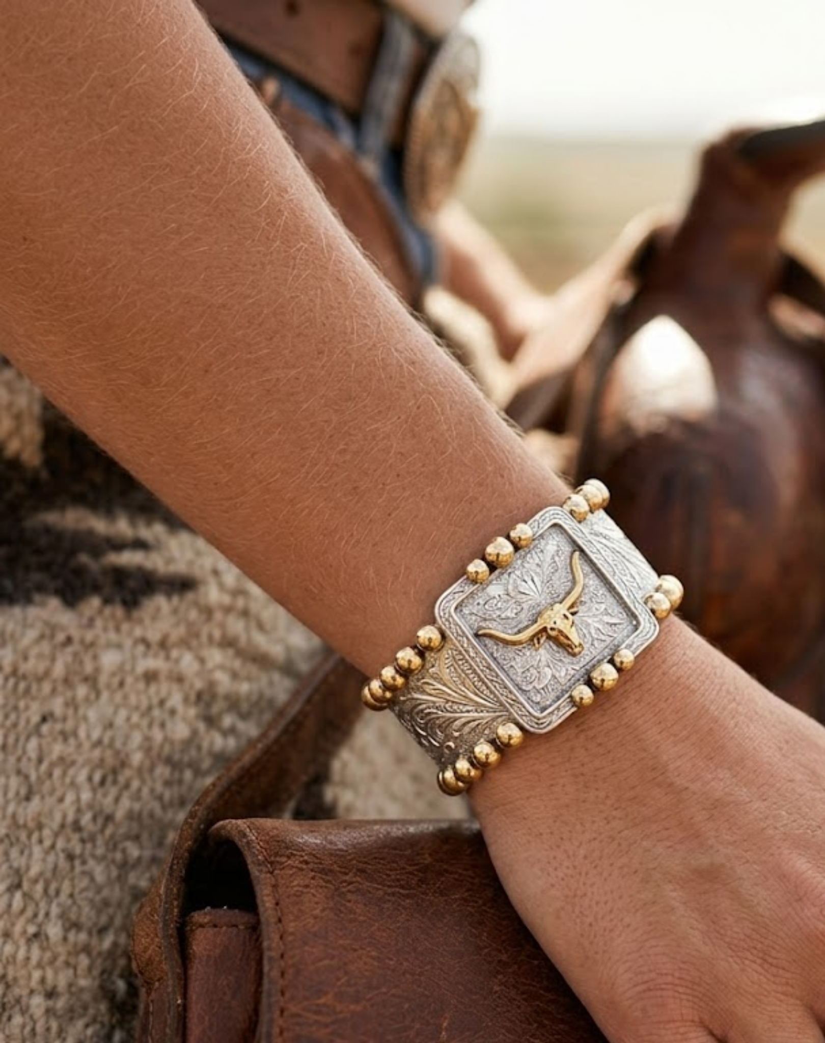 Antiqued Silver and Gold Longhorn Legacy Cuff Bracelet Outback Supply Co