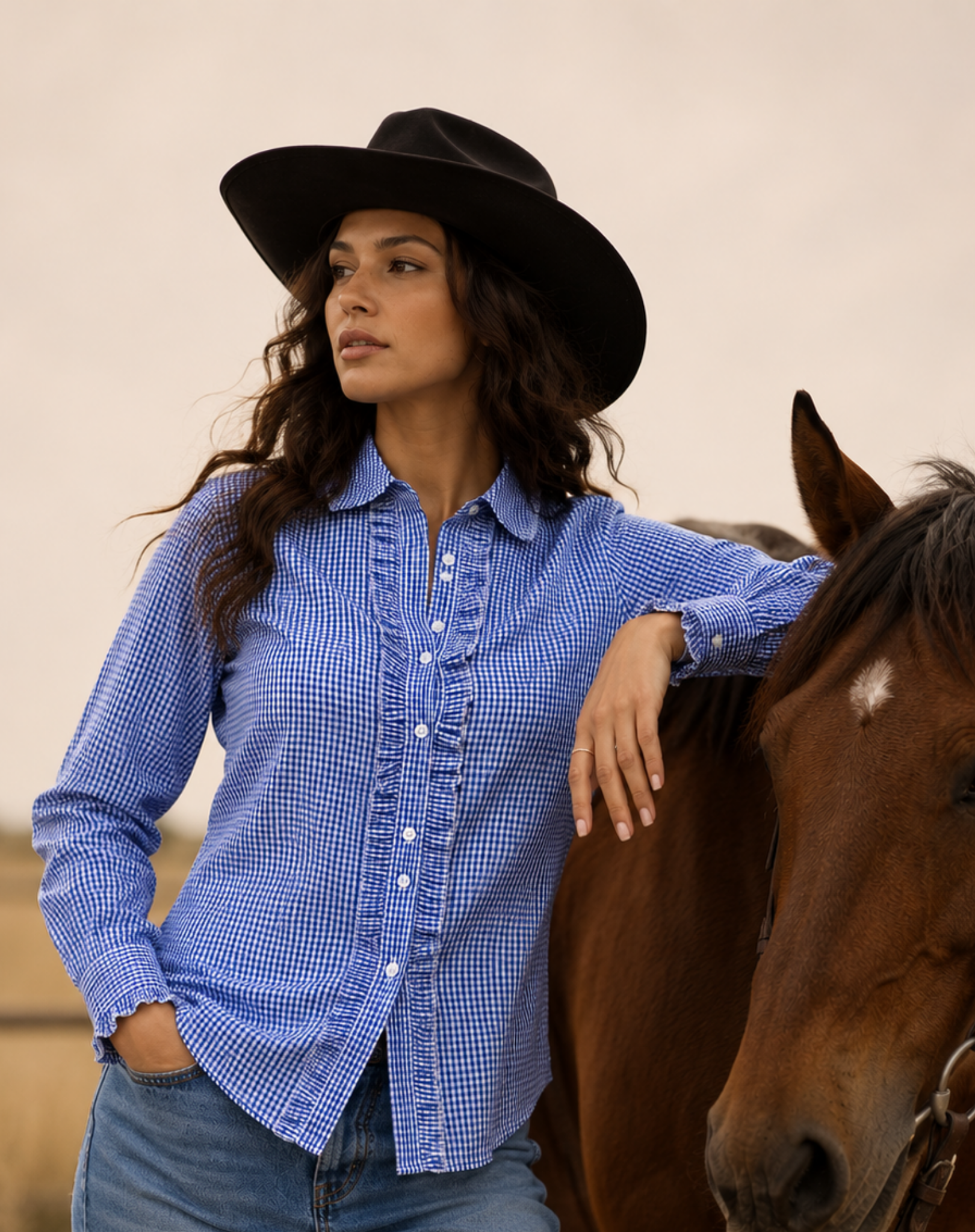 Blue Gingham Ruffle Shirt Outback Supply Co