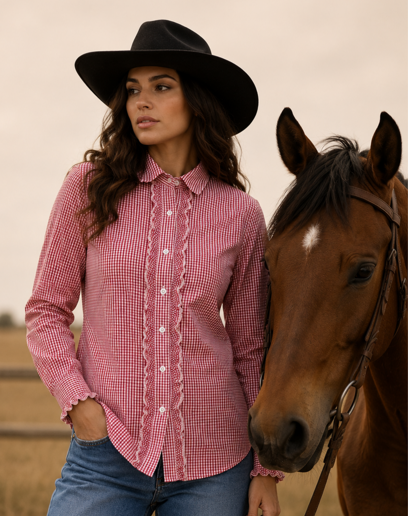 Red Gingham Ruffle Shirt Outback Supply Co