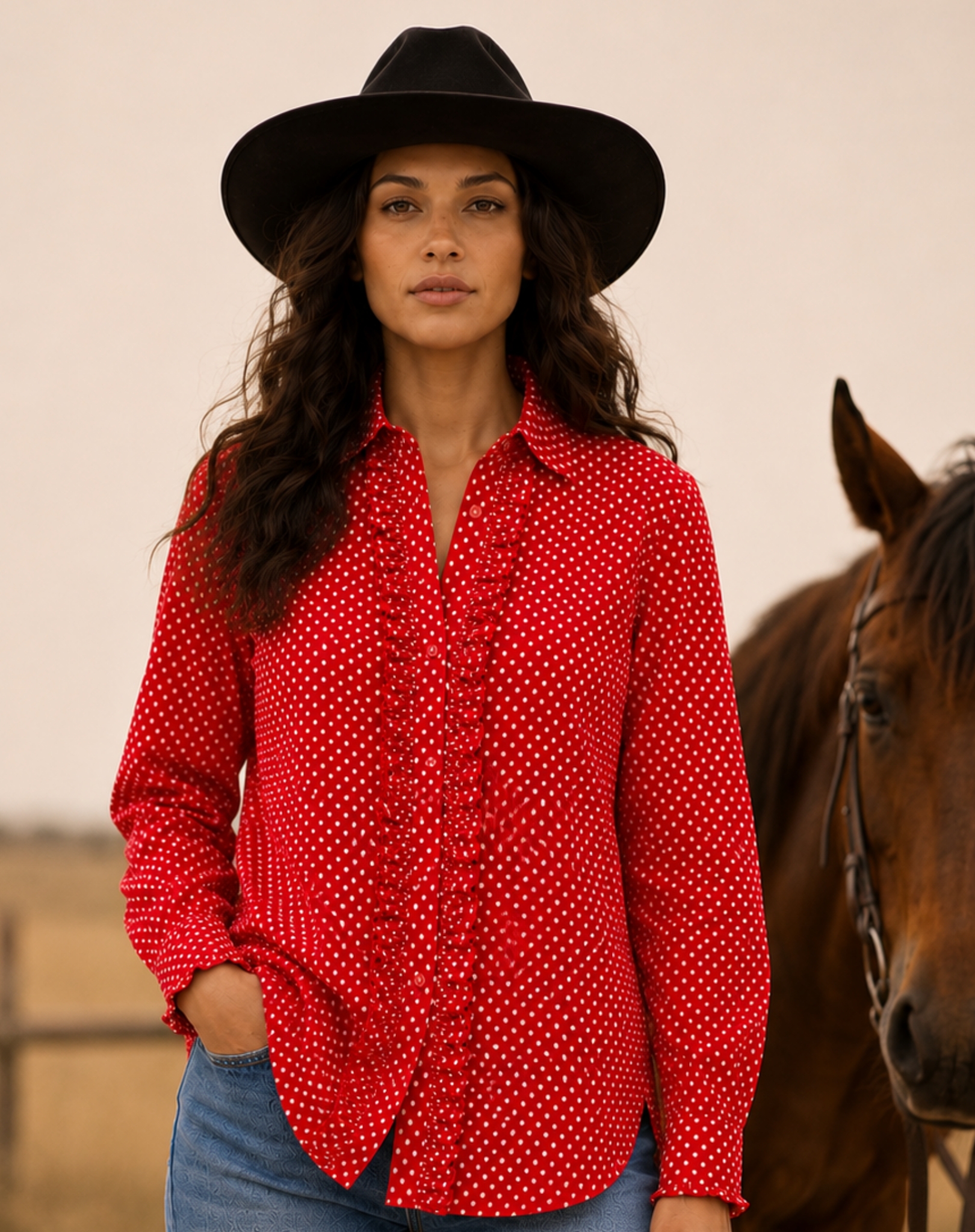 Red Ruffled Shirt With White Spots Outback Supply Co
