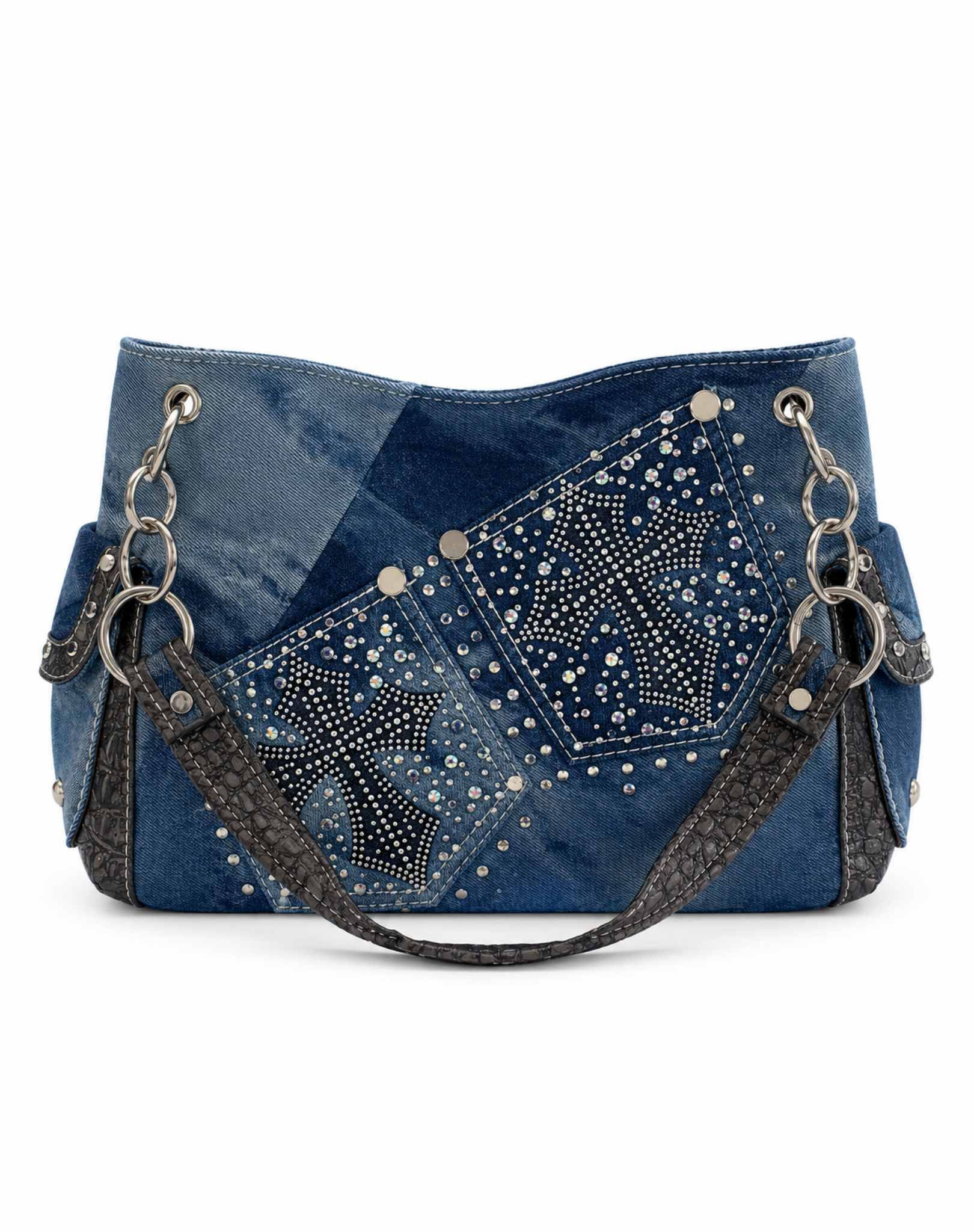 Blue Horizon Rhinestone Handbag – Blue Western Denim Shoulder Bag Outback Supply Co