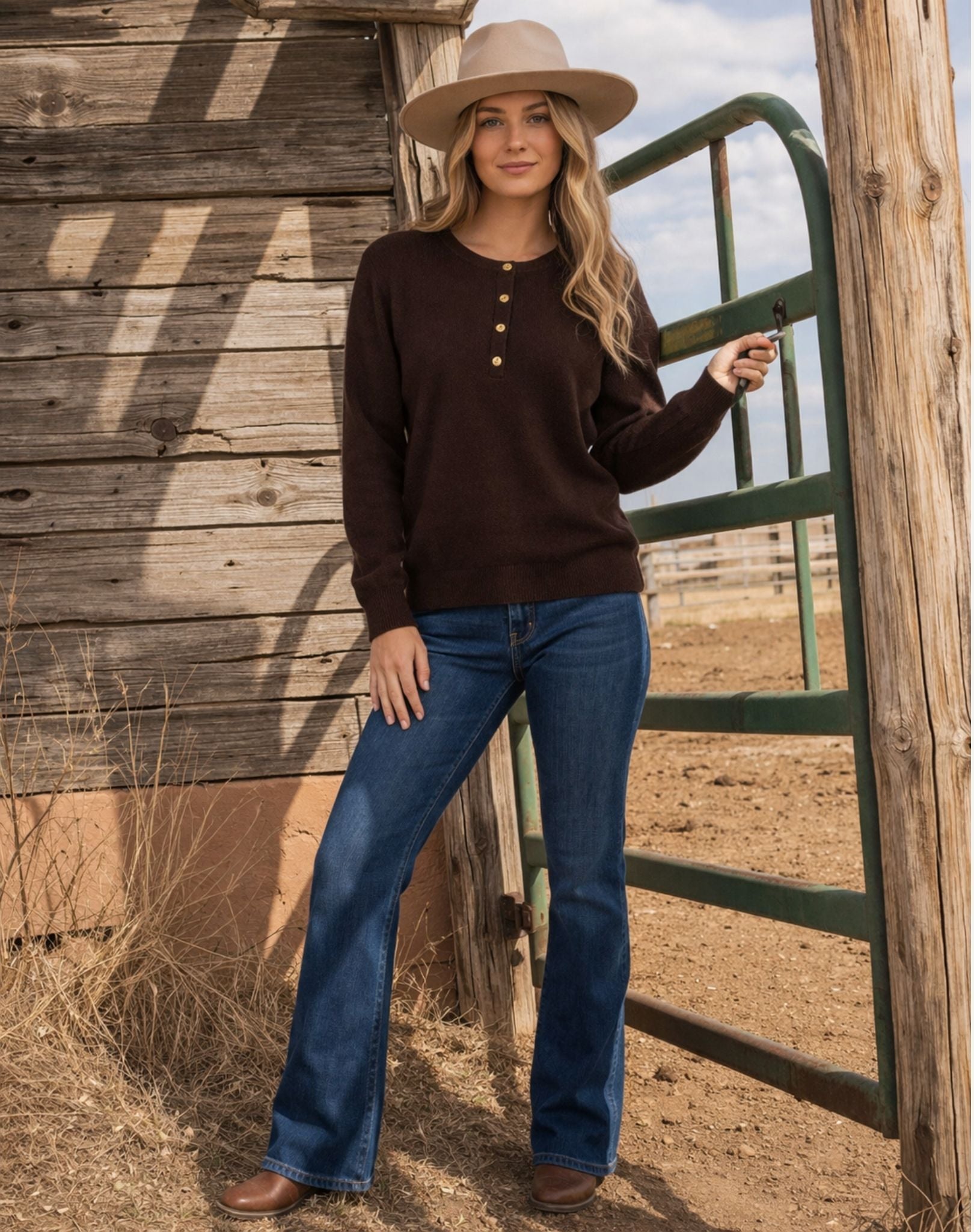 Henley Knit Sweater - Espresso Outback Supply Co