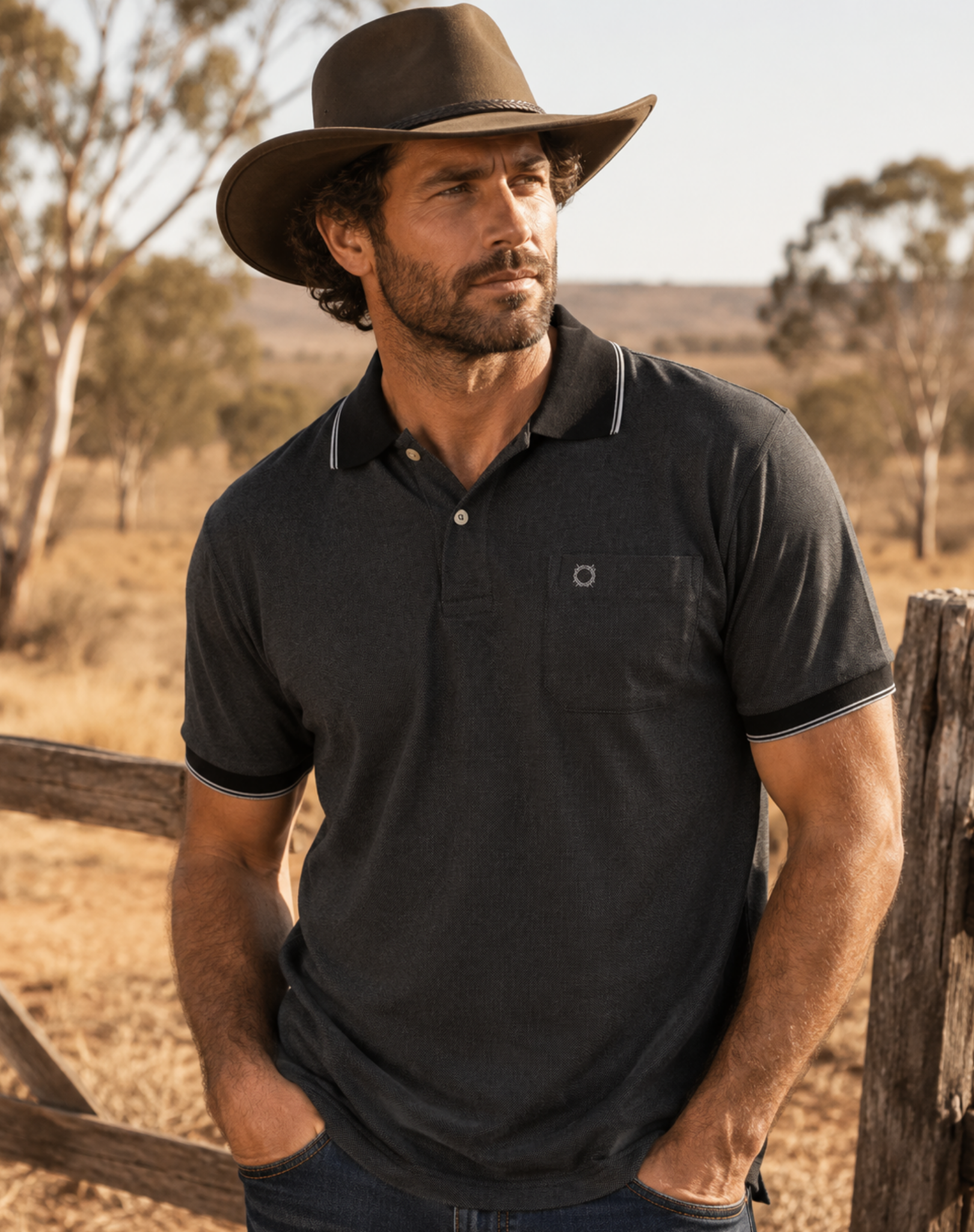 Black Polo Shirt with Pocket Outback Supply Co