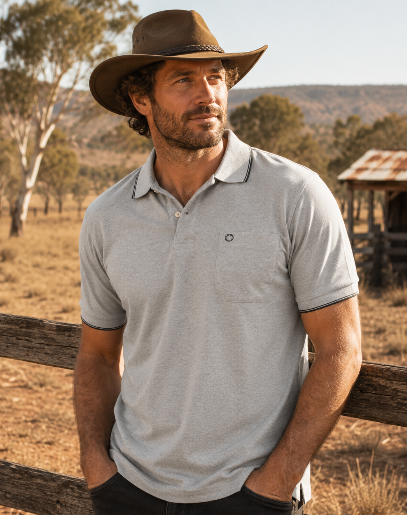 Grey Polo Shirt with Pocket Outback Supply Co