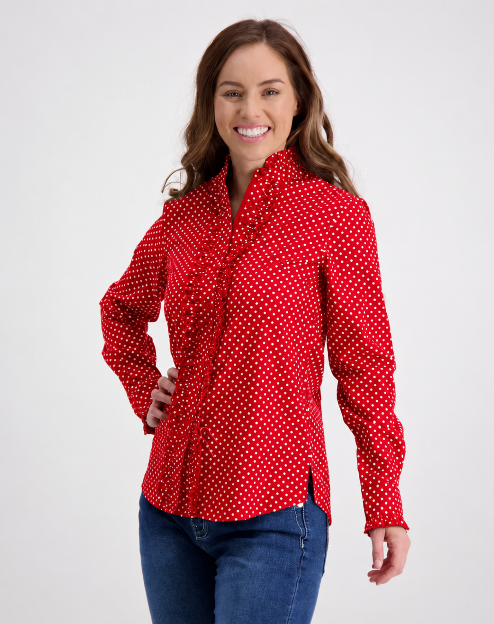 Red Ruffled Shirt With White Spots Outback Supply Co