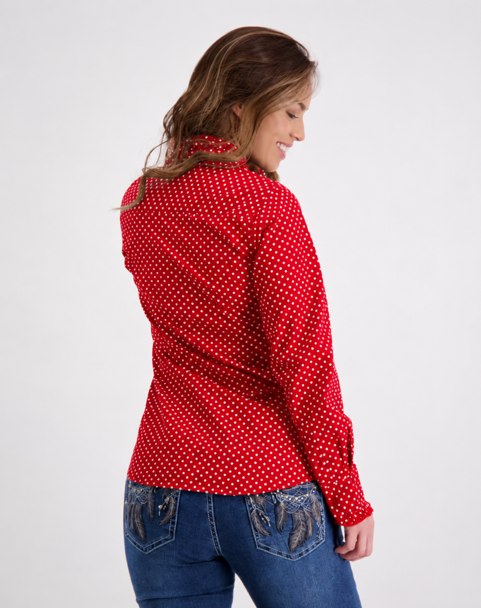 Red Ruffled Shirt With White Spots Outback Supply Co