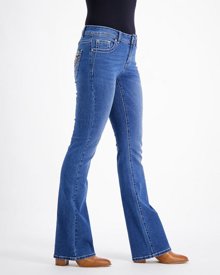 Josie Western Bling Stretch Bootcut Jeans – Mid Blue Outback Supply Co