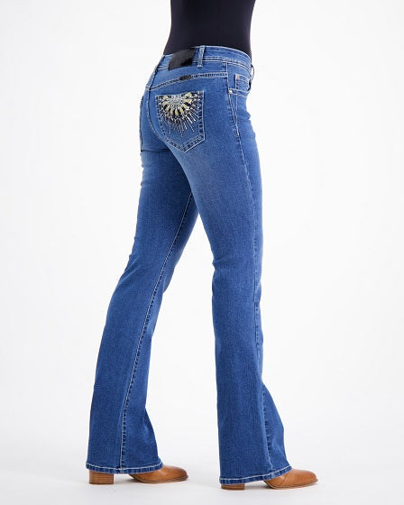 Josie Western Bling Stretch Bootcut Jeans – Mid Blue Outback Supply Co