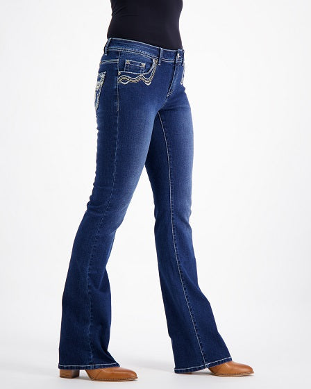 Tammy Western Bling Stretch Bootcut Jeans – Dark Blue Outback Supply Co
