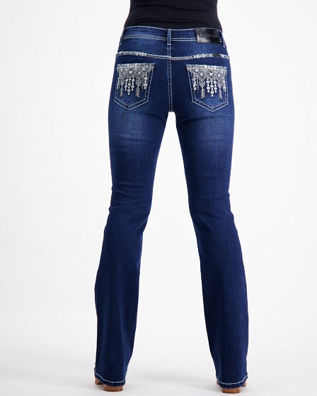 Kacey Western Bling Stretch Bootcut Jeans – Dark Blue Outback Supply Co
