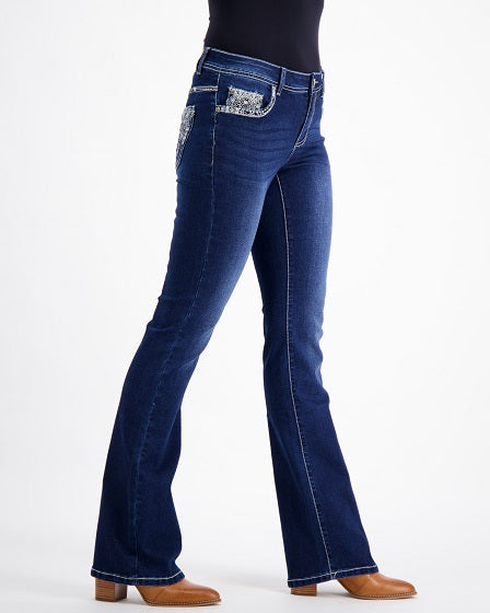Kacey Western Bling Stretch Bootcut Jeans – Dark Blue Outback Supply Co