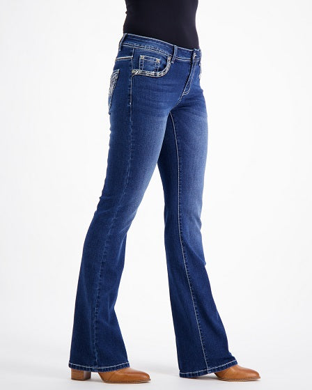 Laura Western Bling Stretch Bootcut Jeans – Dark Blue Outback Supply Co
