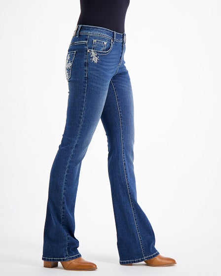 Myra Western Bling Stretch Bootcut Jeans – Mid Blue Outback Supply Co