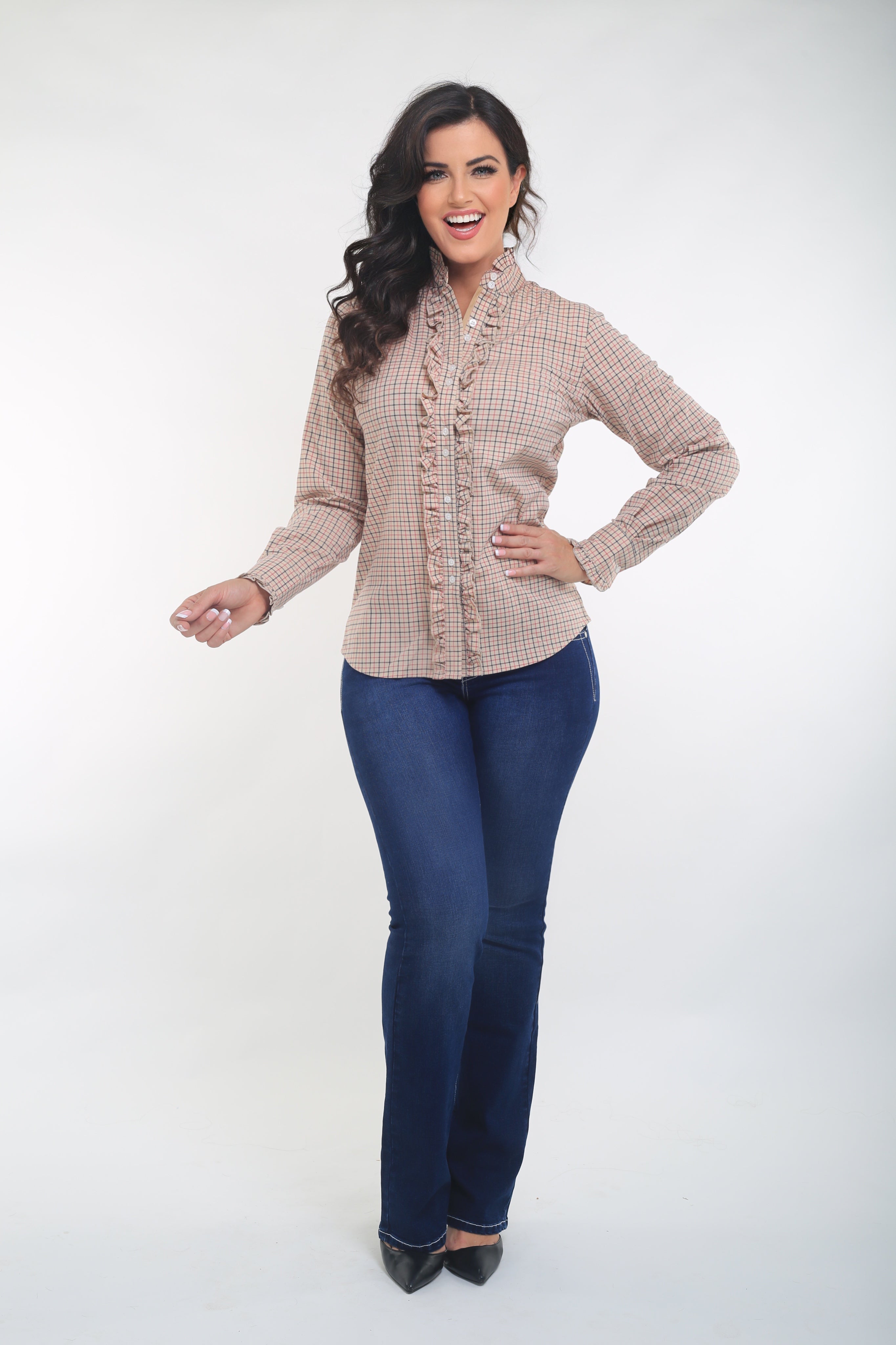 Beige Check Ruffle Shirt Outback Supply Co