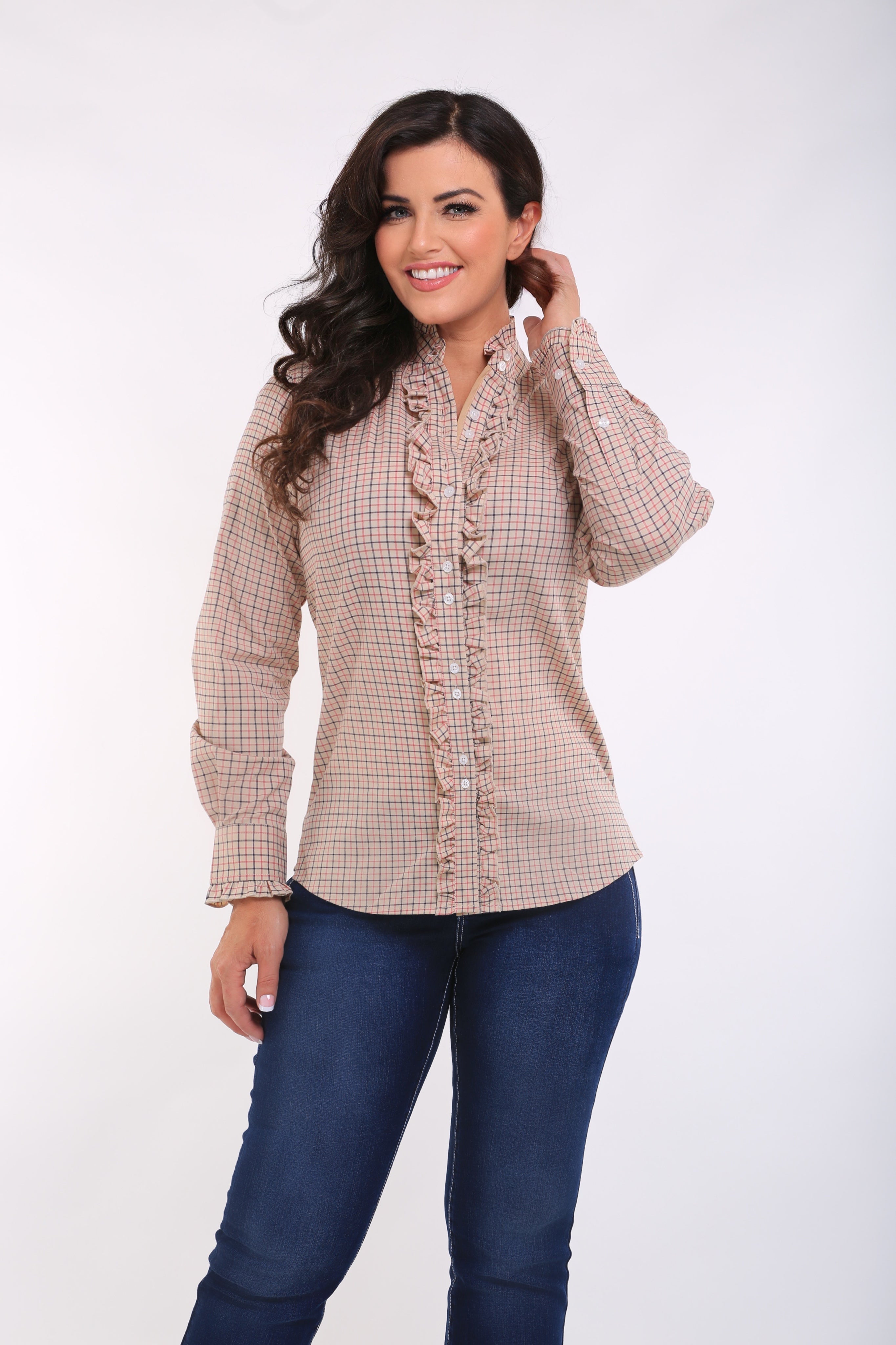 Beige Check Ruffle Shirt Outback Supply Co