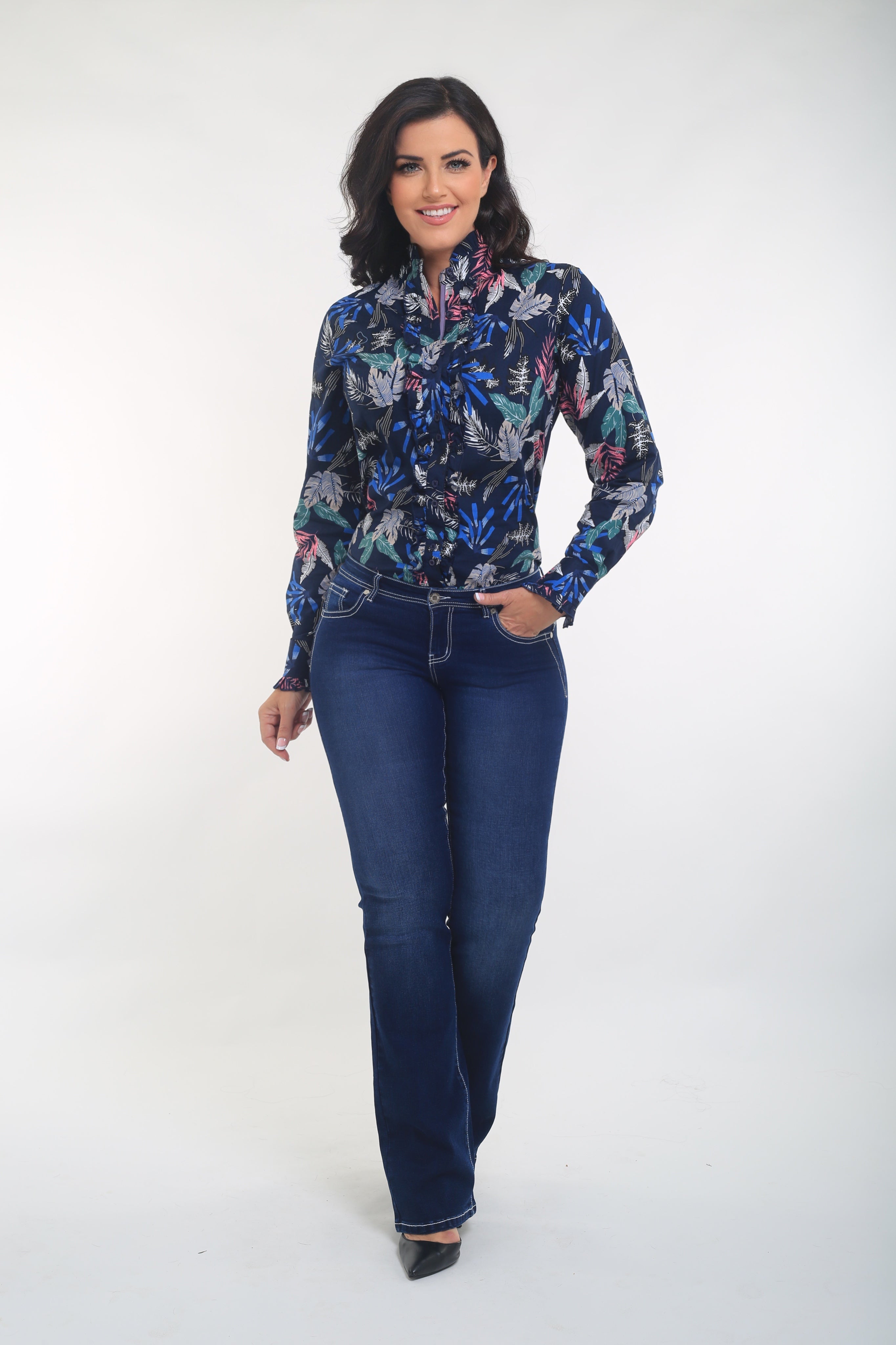 Navy Floral Ruffle Shirt Outback Supply Co
