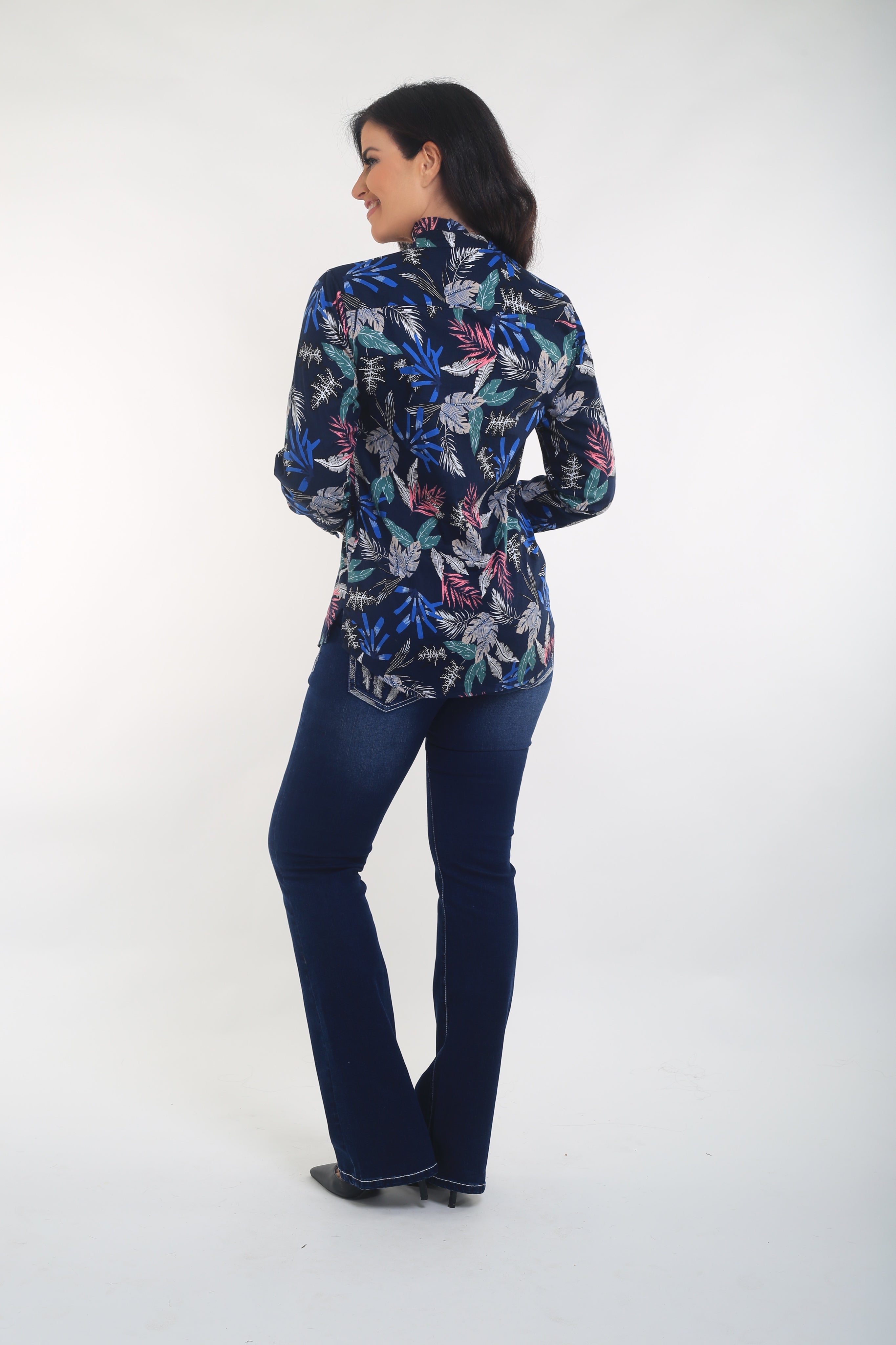 Navy Floral Ruffle Shirt Outback Supply Co