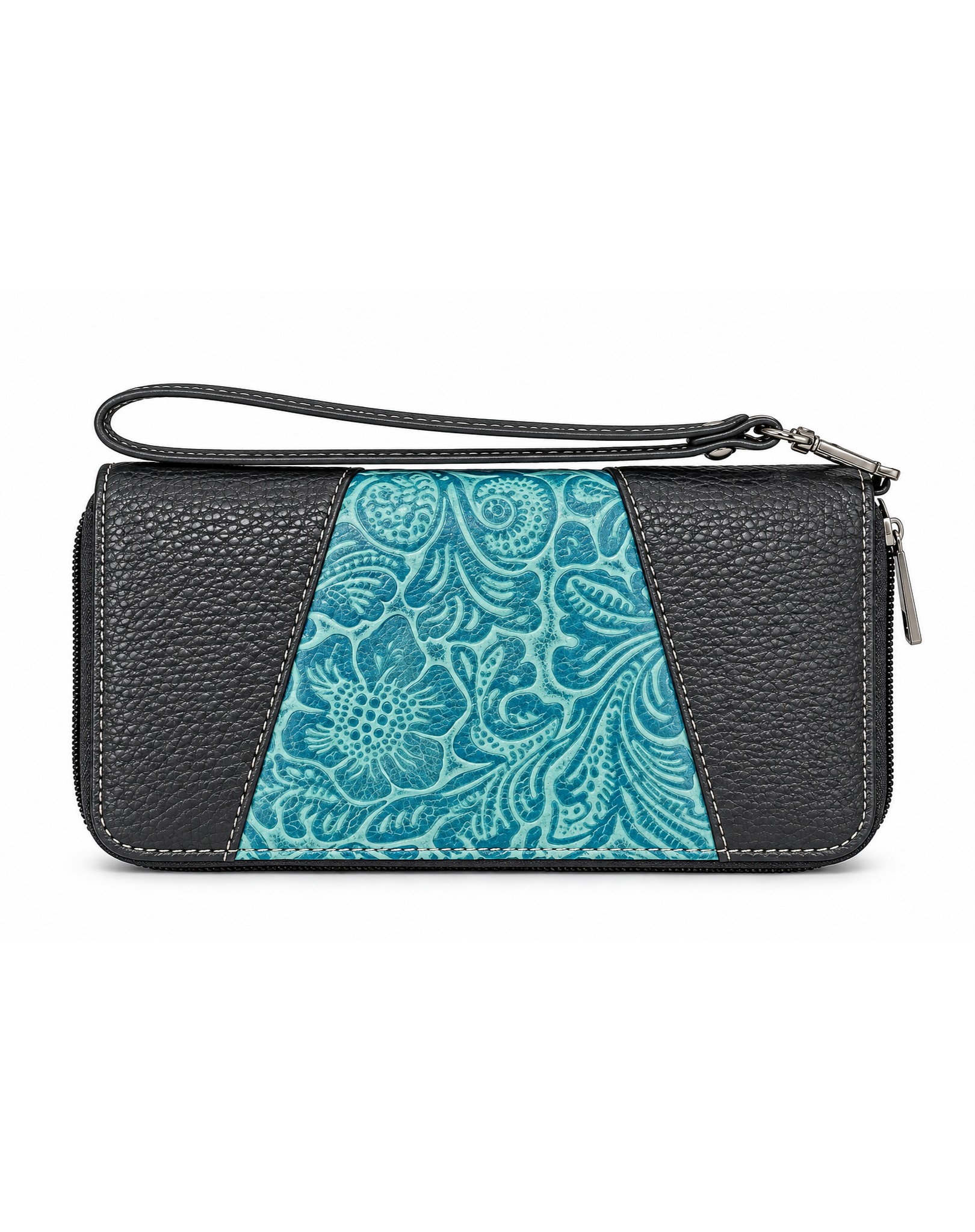 Western Blue Floral Faux Leather Wristlet Clutch Wallet Outback Supply Co