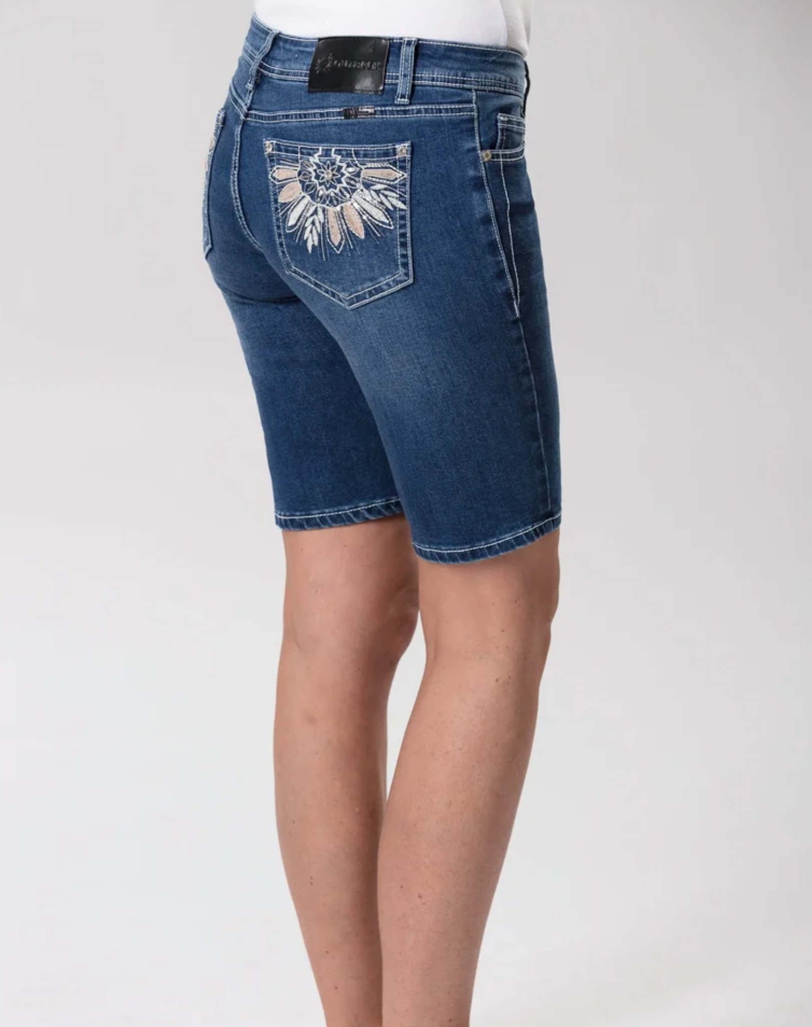 Summer Daisy Women’s Fitted Bermuda Denim Shorts – Mid Blue Outback Supply Co