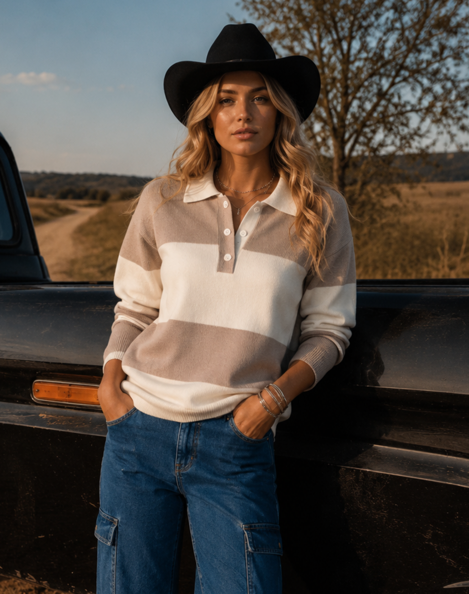 Willow Stripe Polo - Beige Outback Supply Co