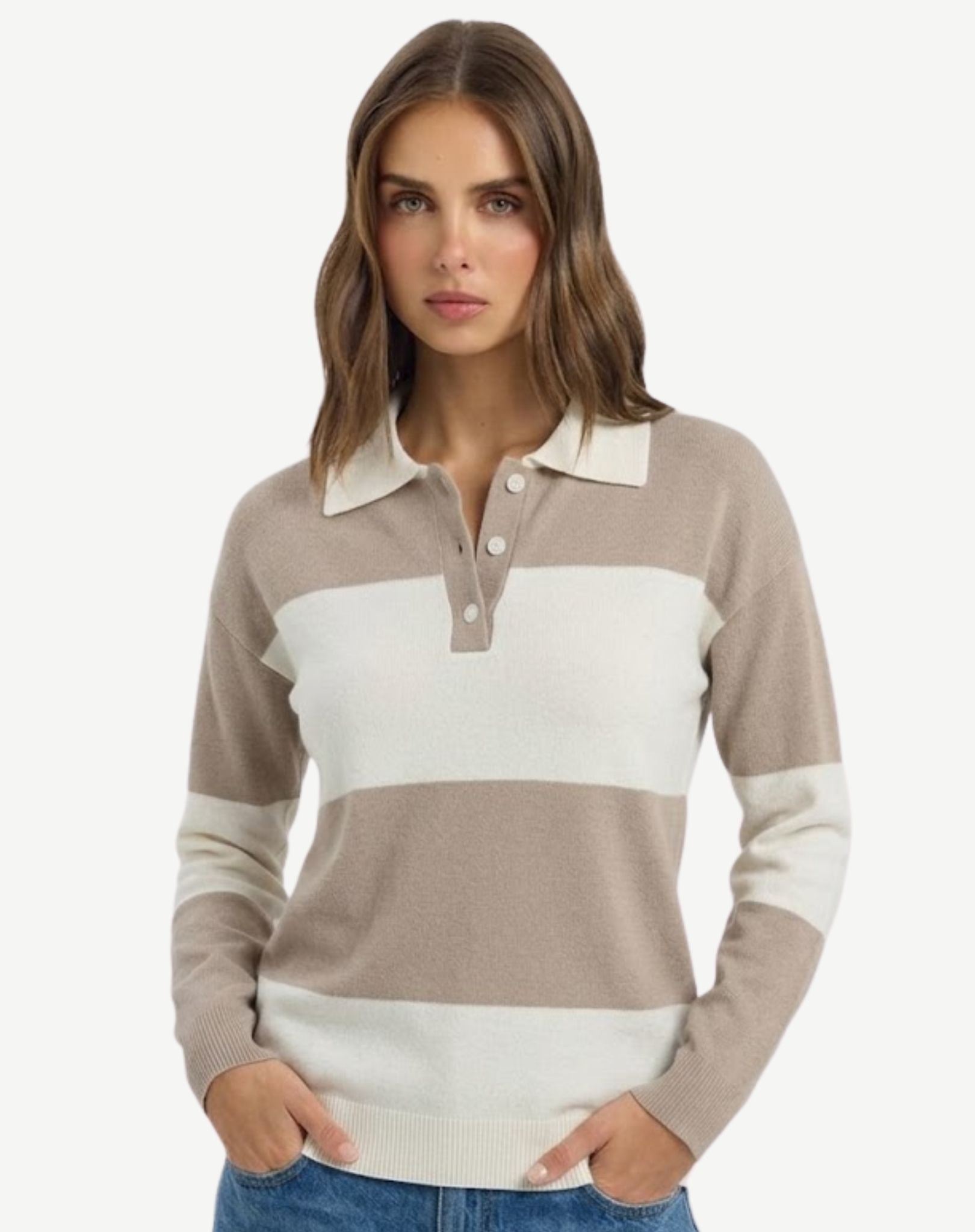 Willow Stripe Polo - Beige Outback Supply Co
