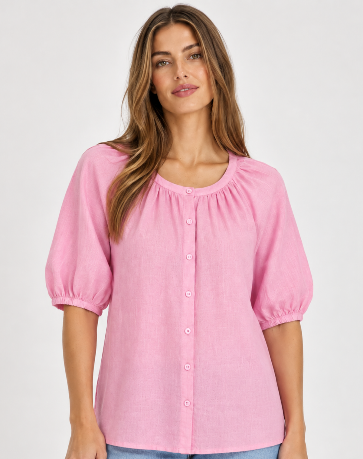 Spring Pink Linen Raglan Sleeve Blouse Outback Supply Co